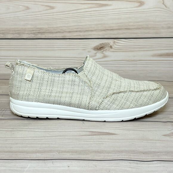 Minnetonka Expanse Womens 8.5 Slip-On Sneaker Tan Frayed Fabric Moccasin Shoes - Picture 10 of 15